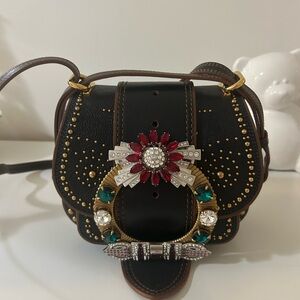Authentic Miumiu Black Studded Handbag with Jewel Accents
